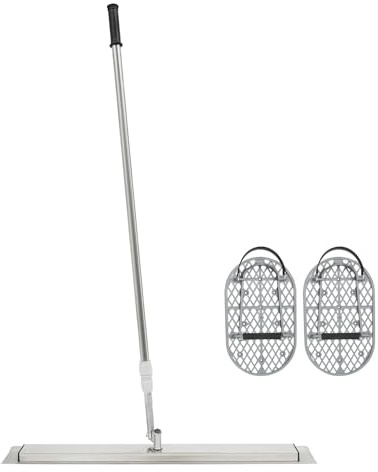 Concrete Trowel, Concrete Trowel with Long Handle, Stainless Steel Concrete Bull Float Kit with Concrete Finishing Shoes, Adjustable Telescopic Rod, for Paving Industrial Cement Surface (80x10cm)