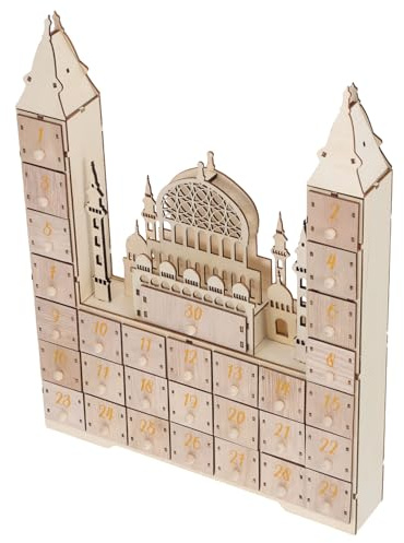 ERINGOGO Calendrier de L'avent en Bois 30 Jours avec Tiroirs, Compte à Rebours du Ramadan L'aïd, Décoration Festive Compacte et Autoportante pour Maison, Bureau et Étagère
