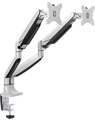 Gasdruck Dual 2 Fach Aluminium Tischhalterung für LED und LCD Monitore bis 32 Zoll VESA 75x75 100x100 HALTERUNGSPROFI OFFICE-GS324A (2 Monitore)