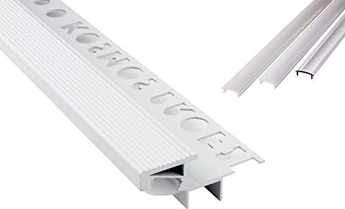 tktrading24 T-40 20° LED Premium Treppenprofil Alu Fliesenprofil 12mm weiss 2m klar