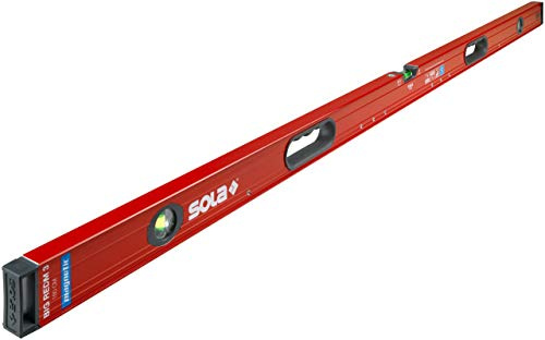 SOLA Big RedM 180 - Wasserwaage magnetisch 180 cm - starker Halt durch Neodym Magnete - Wasserwaage mit Magnet 180cm - patentierte SOLA-Focus Libelle - mit schockabsorbierenden Endkappen