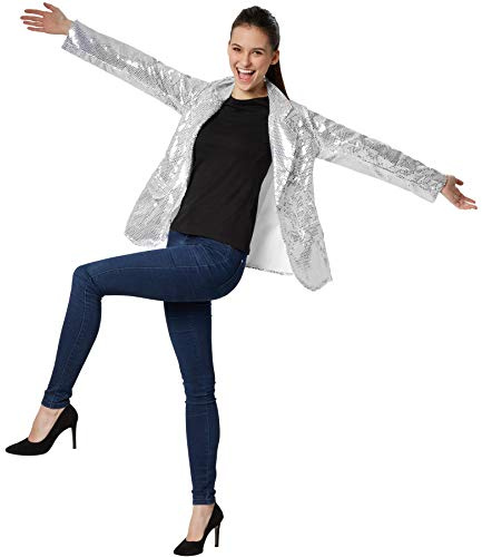 dressforfun Blazer Damen, Kostüm Damen Pailletten Oberteil Damen, Glitzer Oberteile Damen, Jackett, Faschingskostüm, Disco Kostüm Damen, Rave Outfit Damen, 80er Jahre Outfit