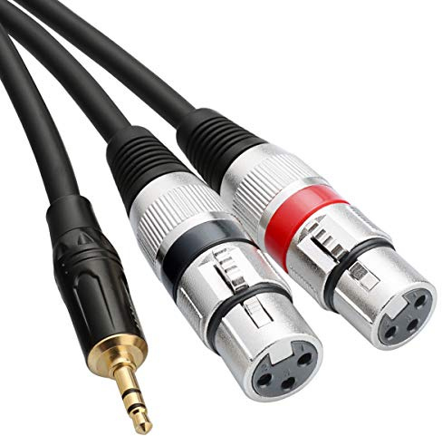 Tisino Dual XLR hona till 3,5 mm TRS stereomikrofonkabel, Y-splitterkabel för 2 mikrofoner, 1/8 mini-jack för kamera, videokamera, inspelare och professionell ljudutrustning-2m