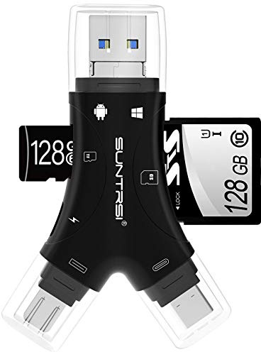 SD Card Reader for iPhone/ipad/Android/Mac/Computer/Camera,4 in1 Micro SD Card Reader Trail Camera Viewer, Portable Memory Card Reader SD Card Adapter for SD and TF Cards(Black)
