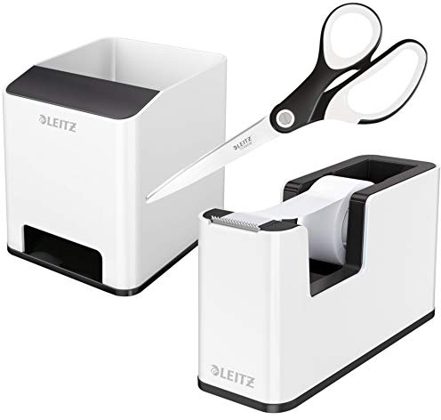 Leitz Wow Schreibtisch Accessoires (Weiss/Schwarz) - Etikettendispenser, Tape Label Dispenser, Kunststoff, Manuell, 18 mm, 25 mm, WOW-Effekt, 10 Jahre Garantie