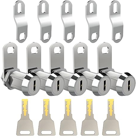 EG STARTS 5X 1 1/8 Türschloss Büroschrank-Türschlösser Bargeld-Tür-Werkzeugkasten Rohr-Nockenschloss-Zylinder Chrom-Finish gleichschließend 5 Schlüssel
