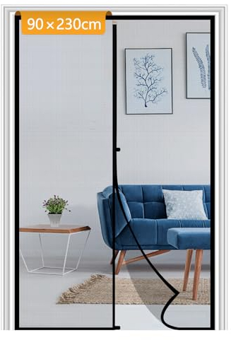 Yotache Fliegengitter Balkontür Magnet 90x230cm Insektenschutz Balkontür Ohne Bohren mit Stollen und Klettverschluss für Haus und Terrasse, Schwarz