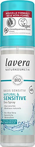 Lavera Deo Spray Basis Sensitiv - Natural & Sensitive - 0% sels d' aluminium - vegan - Protection déodorante fiable 48h - cosmétiques naturels - base d’aloe vera bio et de minéraux naturels - 75 ml