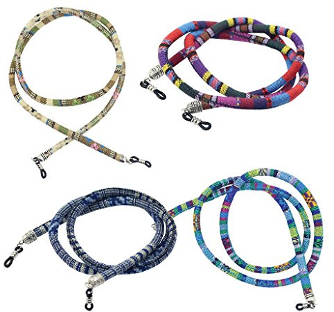 Correa bohemia de mezcla de algodón para mujer, cordón redondo para gafas, gafas de lectura, 70 cm, multicolor, paquete de 4