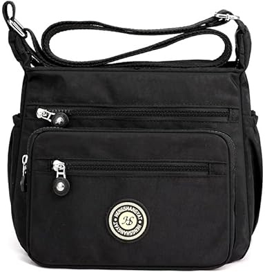 Multi-Pocket Casual Cross body Bag for Women, Nylon Waterproof Adjustable Strap Travel Messenger Bags Shoulder Bags and Purses (Black)