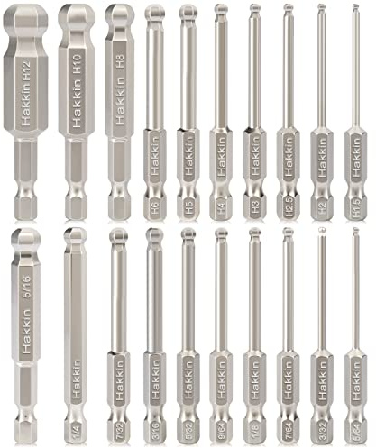 Ball End Allen Key Set 1/4” Hex Shank Allen Wrench Screwdriver Drill Bits | Hakkin 20pcs S2 Steel Magnetic Screwdriver Bits Metric & SAE Hex Screwdriver Bits Set 65mm