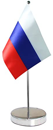 Bandiera da tavolo Russia 22,9 x 15,2 cm - Espositore bandiera Russia, include base in acciaio inossidabile e asta regolabile