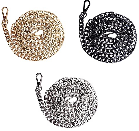 3 Stück Handtaschenkettenriemen, Taschenkette mit Schnallen, Flacher Kettenriemen, Taschenkette, für Geldbörse, Clutch Bag Wallet (Gold,Sliber,Schwarz)