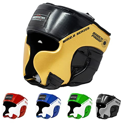 RingMaster Head Guard HeadGear Boxing MMA Martial Arts Kick Protector (Small-Medium, Gold/Black)