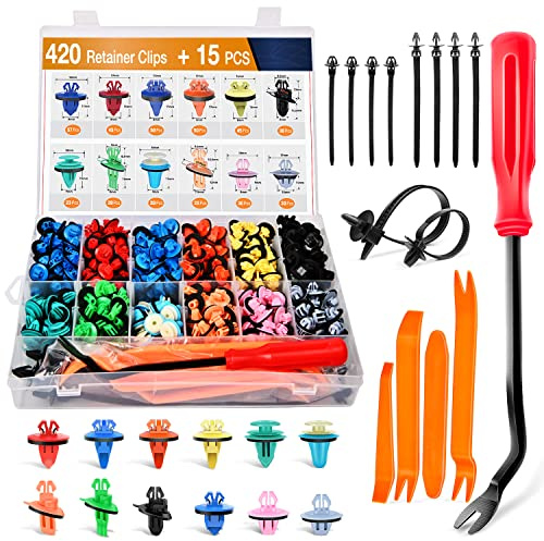 GOOACC 420Pcs Fender Moulding Clips Assortment Kit with Sealer Door Trim Panel Retainer for Toyota Lexus 12 Most Popular Sizes with Car Trim Removal Tool Plastic Cable Ties