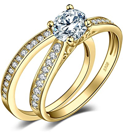 JewelryPalace Förlovningsring Par Vigselringar Ring Silver 925 Damer, Zirkonia Silverringar Förplockningsring Vigselringar Förslagsring Memoir Ring Evighetsring Ringar Set, Damsmycken Guldpläterade 50