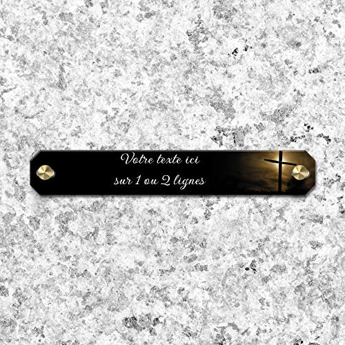 OCAP-FUNERAIRE.COM Inter de placa funeraria personalizable en plexi, diseño de cruz cristiana 03, diferentes tamaños, grosor 2,5 mm, personalizado en varias líneas 14x2 cm