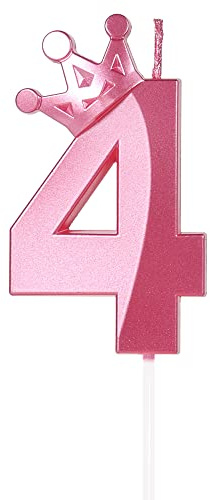 Yiran Geburtstagskerze Zahlen 4, 8cm Rosa Geburtstagskerzen mit Krone, Kerze Geburtstag, Geburtstag Kerze, Tortendeko Geburtstag, Kuchendeko Geburtstag, Geburtstagskerzen für Geburtstagsdeko, Nummer 4