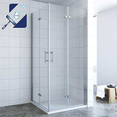 AQUABATOS® Duschkabine Eckeinstieg 75x75 x 195 cm mit 180º Klappbar Faltbar Drehfalttüren, Duschabtrennung Duschwand Glas Eckdusche Pendeltür Schwingtür 6mm ESG Sicherheitsglas mit Nano Beschichtung