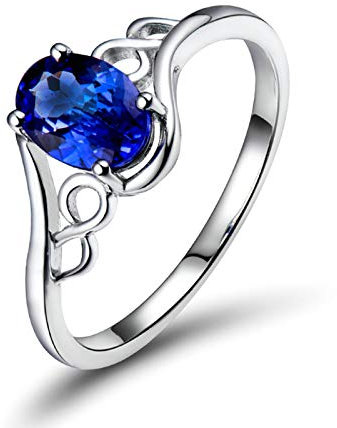 Lieson Eheringe Weissgold 750 18K, Hochzeit Ring Damen Verdreht Hohl Unendlichkeit Solitär 0.75ct Oval Tansanit Verlobungsringe Weißgold Große 54 (17.2)
