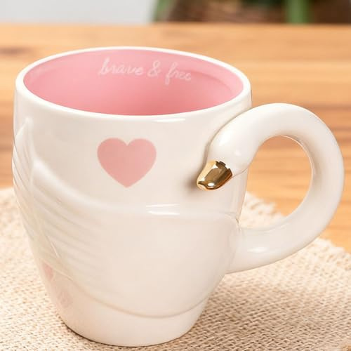 Arawat Stor svanmugg Kawaii 3D-mugg 480 ml gåva flickvän mugg keramisk tekopp XXL te dekoration kaffemugg födelsedagspresenter för kvinnor flickor petite