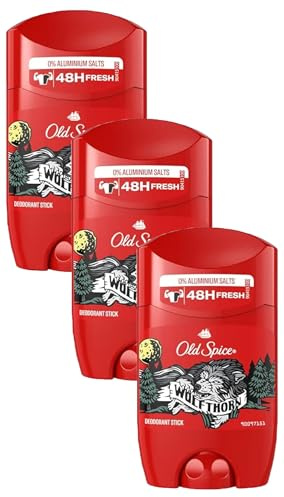 Old Spice Wolfthorn Deostift für Herren 50 ml, 48 h Frische, 0% Aluminiumsalze, keine weißen Rückstände und gelben Flecken (Packung mit 3)