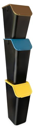 Go Practic 3-er Mülleimer-Set Küche - Mülltrennsystem mit 2x 35l und 1x 25l Mülleimer mit Deckel und CLICK-Funktion + Filter