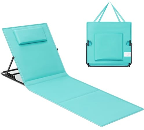 SONGMICS Lettino da Spiaggia, Sedia a Sdraio, Lettino Prendisole, Cuscino, Schienale Inclinabile, Portatile con Manico, per Campeggio Giardino Piscina, 158 x 55 cm, Blu Turchino GCB151C01