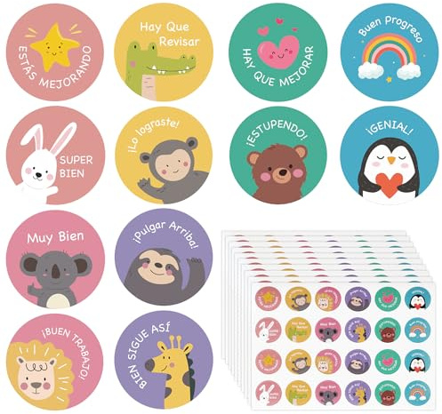 Spanisch 240 Stk 12 Muster Motivationsaufkleber Kinder Selbstklebende Belohnungsaufkleber Grundschule Tiere Belohnungssticker Lob Sticker Motivation Aufkleber für Lehrer Eltern Belobigung Schüler