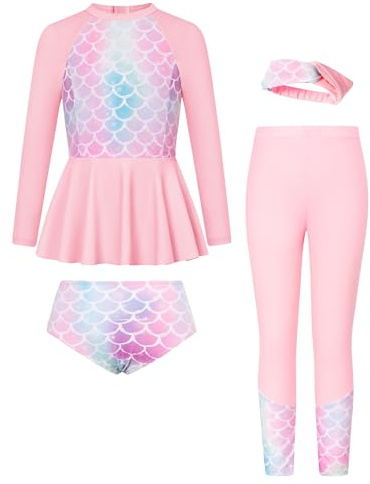 Girls Swimsuits Size 7 Pink Mermaid Bathing Suit Sun Protect Rash Guard Sets