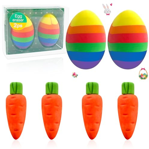 Lets Joy 6PCS Radiergummi Ostern, Radiergummi Osterei Karotte, Kinder Mitgebsel, Ostern Kinder Radierer, Party Favors Geschenke Spiele Preise Schule Büro