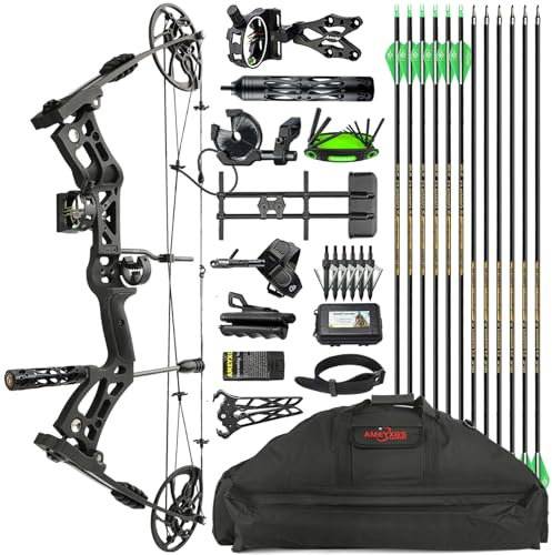 surwolf Bogenschießen Jagd Compound Bow Kit RTH 13.6-31.8 kg Draw Length 59.7 cm-78.7 cm, IBO 325FPS, Target Shooting Bow with Accessories for Bowfishing Bogenschießen Jagd (Schwarz Set 2)