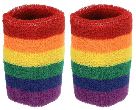 PATIKIL Sport Armbänder 8x8cm 2 Pack Sportlich Baumwoll Frottee Stoff Saugfähiges Handgelenk Schweißband für Tennis Basketball Trainieren Laufen Regenbogen