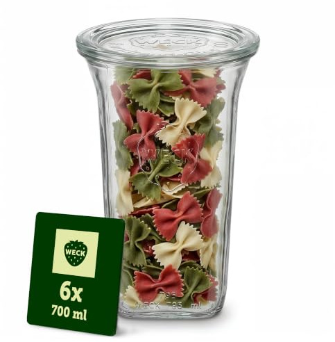 Weck Gläser 700ml – 6er Set mit Deckeln – Quadroform – robuste, stapelbare Vorratsgläser & Einweckgläser - Glasbehälter ideal für Meal Prep, Sauerteig & Fermentieren – Made in Germany