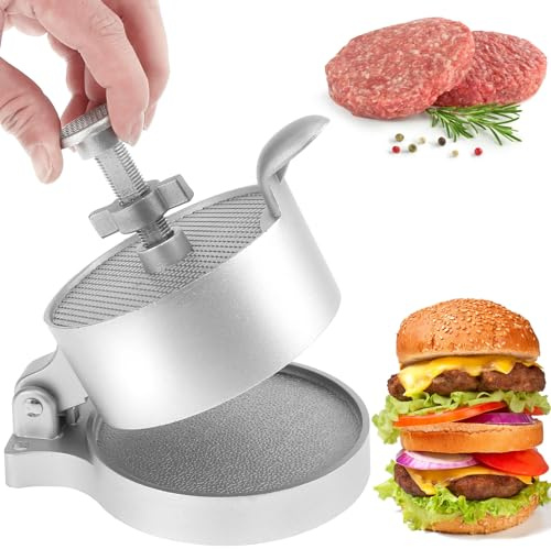 Heavy-Duty Burger Press, 12.5x18cm Adjustable Hamburger Patty Maker Non-Stick Hamburger Press Meat Grinder Making Mold Aluminum Alloy Patty Maker Makes Patties from 1/4 lb to 3/4 lb