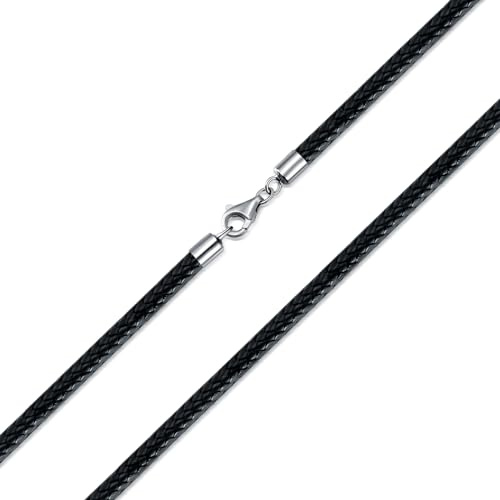 PDTJMTG Lederkette Herren Leder Halskette 2/3mm mit einem Sterlingsilber-Karabinerhaken für Damen Schwarz Kette Schmuck 45-65cm