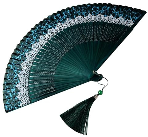 Yardenfun Chinesischer Faltfächer Aus Bambusseide Und Holz Handlicher Faltbarer Ventilator Mit Ausgehöhltem Muster Und Ständer Für Hochzeit Party Dekoration