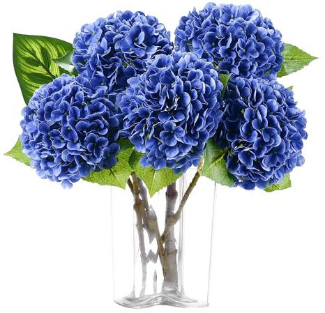 Coferset 5pcs Hydrangea Artificial Flowers Real Touch 20 inch Lifelike Hydrangea Flower for Home Wedding Office Party Living Room Decoration (Royal Blue)