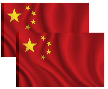 2 x China-Flagge, 90 cm x 150 cm, große Flagge mit Mastschlaufe und Kordeln zum Befestigen, leichte Flagge für Sport, Fußball, Veranstaltungen, Gebäude (2 x China)