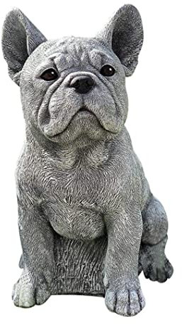 Gartenhundestatue Ornament realistische Tierskulptur aus Kunstharz realistische französische Bulldogge Polyresin Statue für Blumenbeete für drinnen und draußen Rasen Gartendekor Skulptur franz