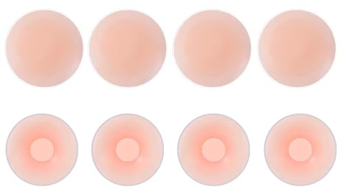 Silicone Nipple Covers Reusable Nipples Pasties Adhesive Round Nipple Pads Cover Invisible Breast Petals Chest Stickers for Women and Men Backless Dress Strapless Outfits (Pink-4 pairs, Round)