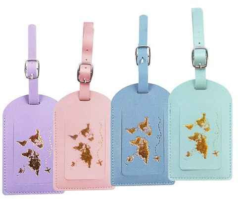 SULIUDAJI 4 etiquetas de equipaje de PU de cuero con etiqueta de maleta de viaje con hebilla ajustable para bolso de mano, aeronave