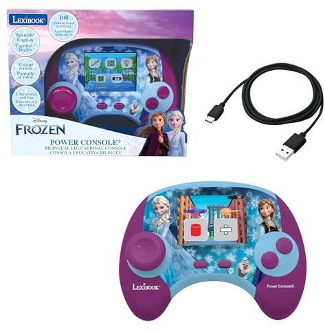 LEXIBOOK - Disney Frozen - Power Console®, Consola de Juegos educativa bilingüe español/inglés con 100 Actividades, JCG100FZi2