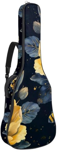 KengjuTesu 43 Zoll Akustikgitarre Softcase mit Rucksackgurt und 2 Taschen Gelbe Blumen Bienen Keine Polsterung Rucksack Wasserdicht Oxford Tuch Bassgitarre Gigbag für Konzertgitarre, mehrfarbig,