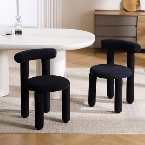 chairus 2er-Set Moderne Esszimmerstuhl, Armlehnenlos, Schwarz/Kunstfell | Gepolsterte Küchenstuhl ohne Armlehne, Weicher Kunstfell-Bezug, Platzsparend und perfekt für Kleine Esszimmer, Wohnzimmer