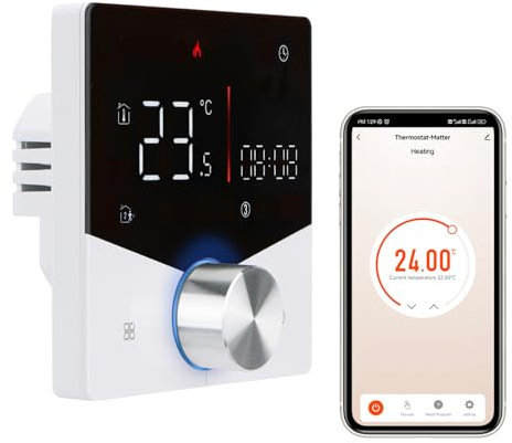 Wengart Matter Thermostat WG009, 2.4 GHz WLAN, AC230V 3A, für Wasserheizungssystem, Scan-Code zum direkten Anschluss von Homekit/Apple Home/Alexa/Google Home/Smart Life