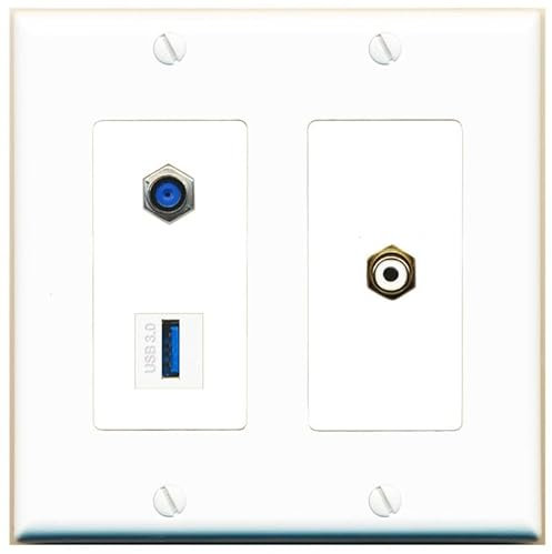 RiteAV Placa de pared hembra hembra hembra de 2 puertos F81 RCA-blanco USB-3 acoplador hembra [blanco]