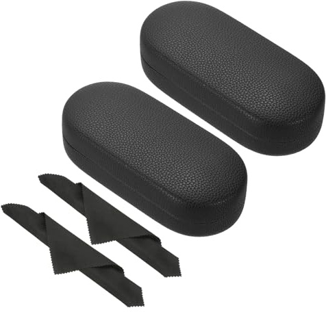 PATIKIL Hårt skal glasögonfodral, PU-läder stora glasögonfodral Litchi korn skyddande solglasögon organisatör, Svart, 6.7 x 2.8 x 2 inch