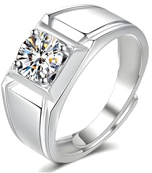 Elegante anillo de moissanita para hombre, 1 quilate, color D, VVS1, diamante de moissanita con plata de ley 925 chapada en oro de peso, diseño abierto ajustable para cualquier tamaño y ocasión.