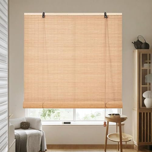 Zhixubah Tapparella Bamboo da Esterno Tenda A Rullo in bambù Protezione Solare Tende in bambù Traspirante/Privacy Naturale Tapparella Avvolgibile bambù Larghezza 45-180cm Anti-UV(W50xH110cm)